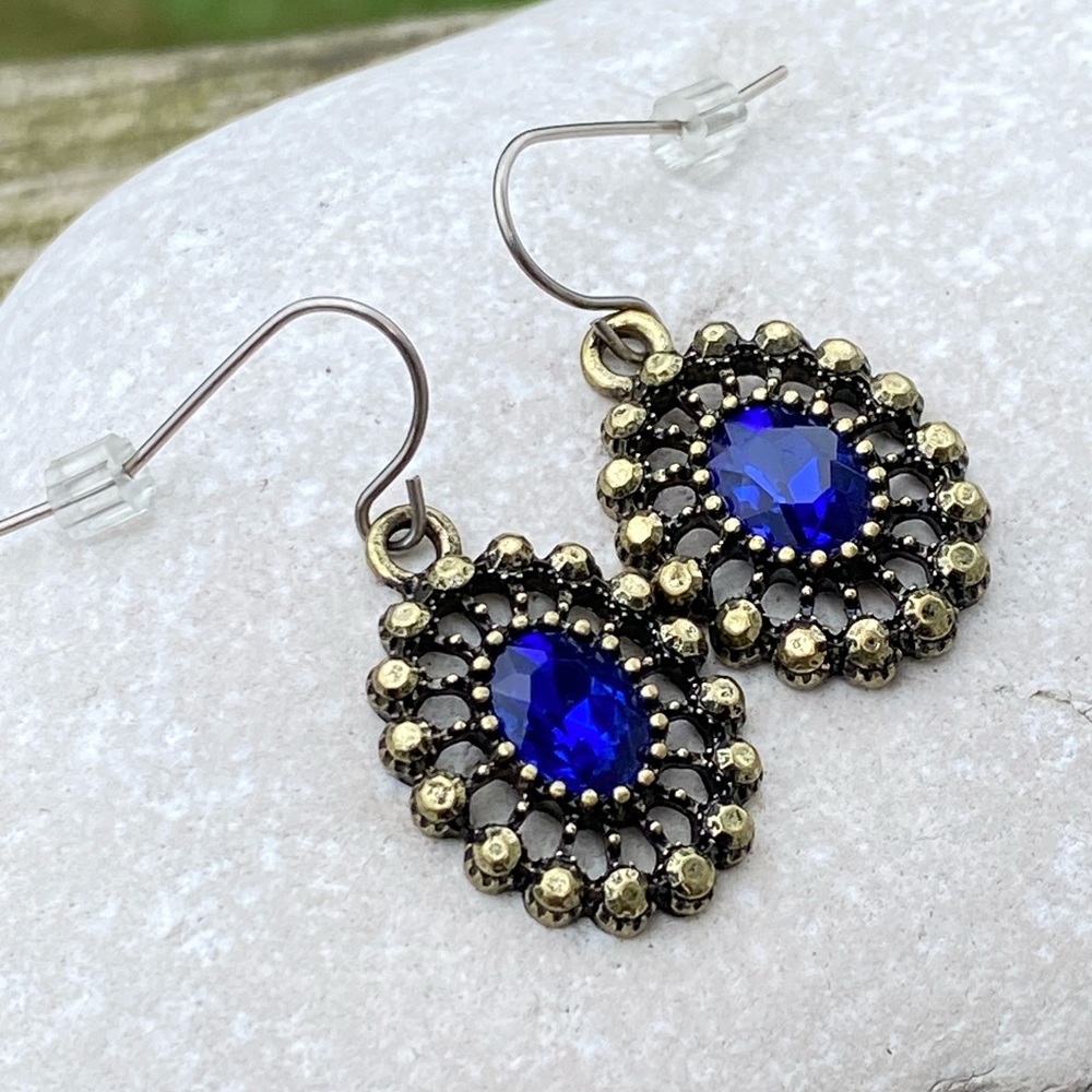 Willabee & Ward Venice drop earrings Starburst bronze with Blue earrings
